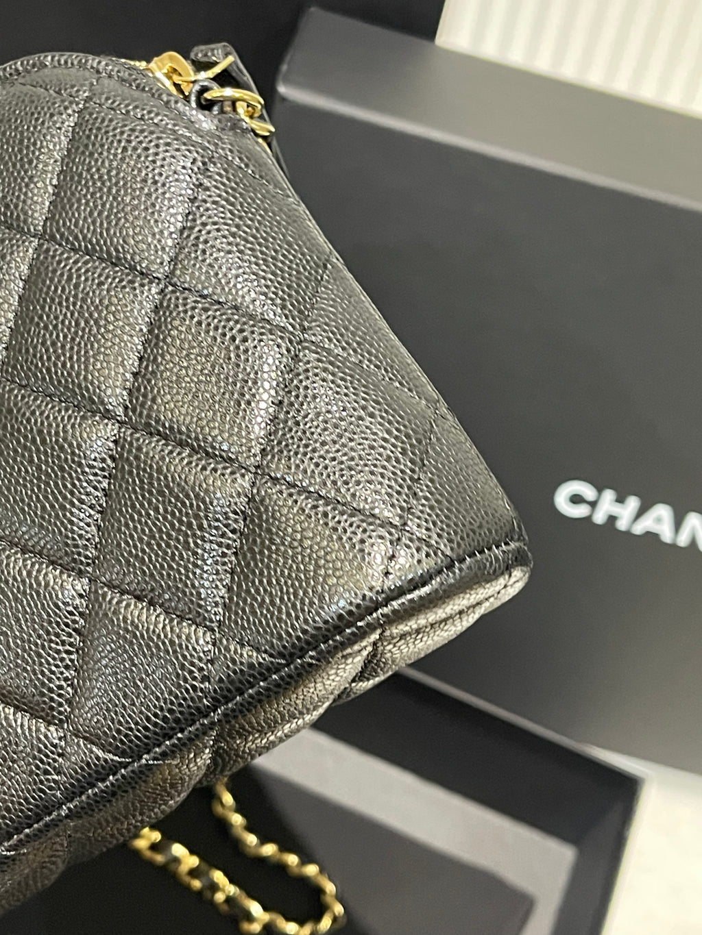 Chanel small clutch black chain caviar (2024)