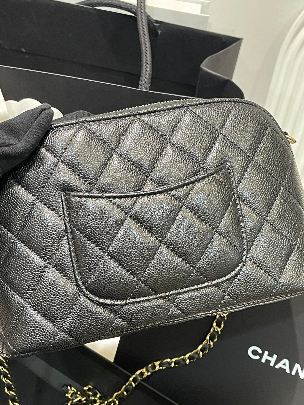 Chanel small clutch black chain caviar (2024)