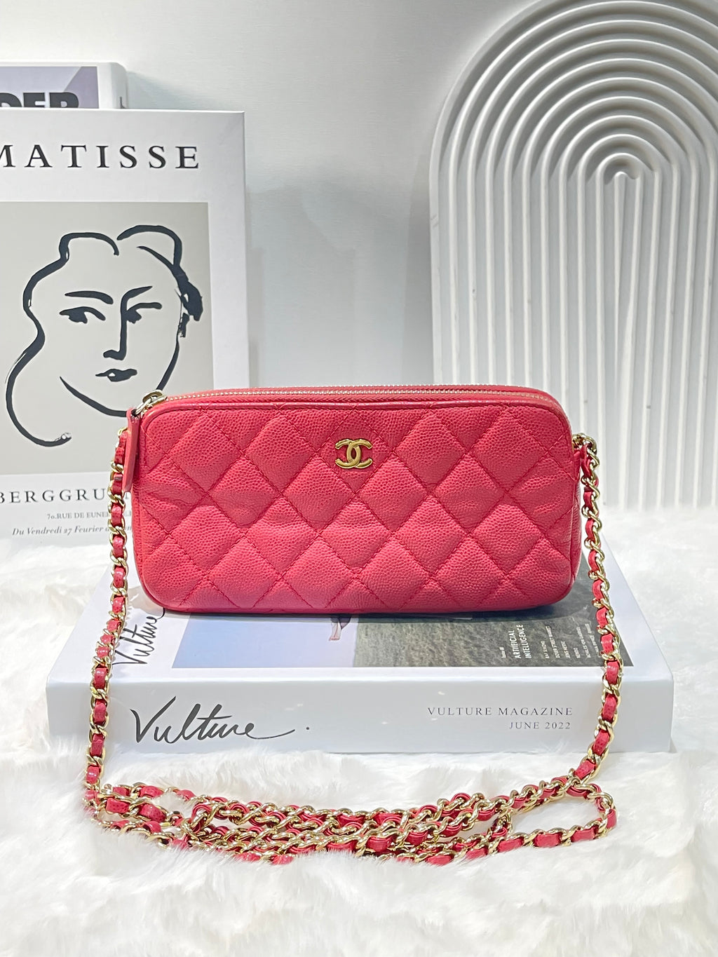 Chanel Pink Matelasse chain wallet shoulder bag